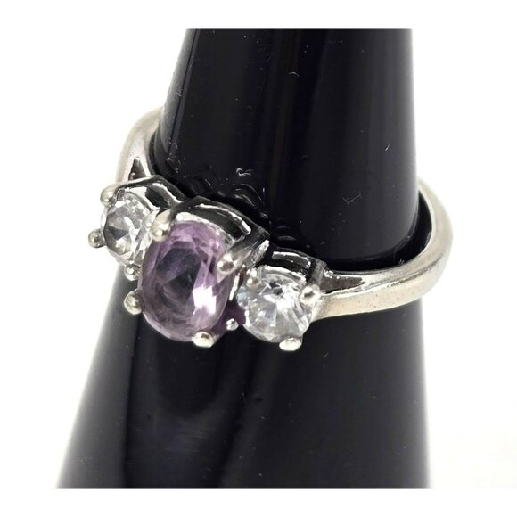 Amethyst & White Topaz Sterling Silver Ring Size 5.75 Elegant Oval Cut LI647 - Picture 3 of 16